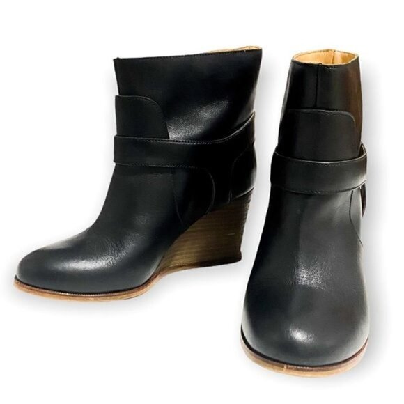 MM6 Maison Martin Margiela Boots Black Leather Wedge Ankle Boots, Size‎ 36.5 EU - Picture 1 of 13
